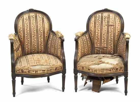 Appraisal: A Pair of Louis XVI Style Upholstered Bergeres each with