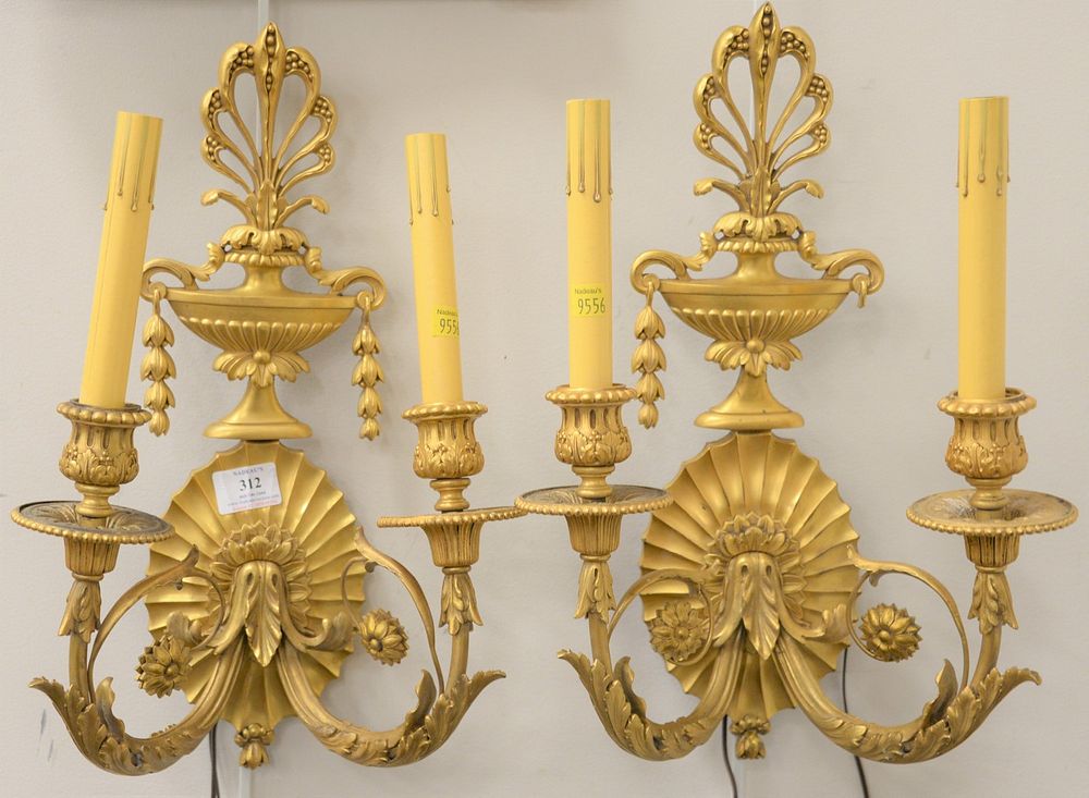 Appraisal: Pair of Caldwell bronze sconces each having two arms with