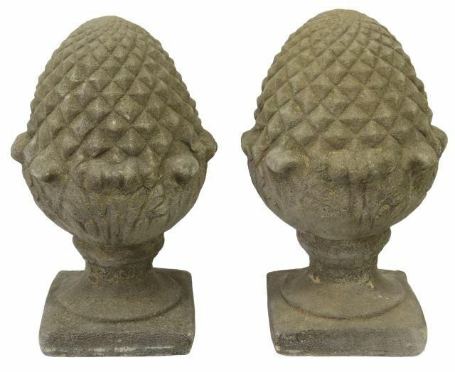 Appraisal: pair Cast stone garden statuary in the form of pineapple