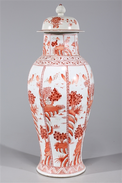 Appraisal: Chinese red and white porcelain covered vase with gilt detail