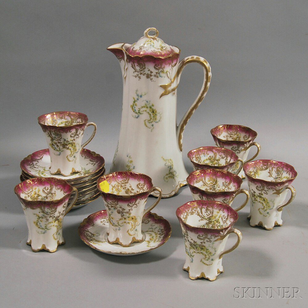 Appraisal: Haviland Limoges Pink and Gilt-decorated Chocolate Set comprised of chocolate