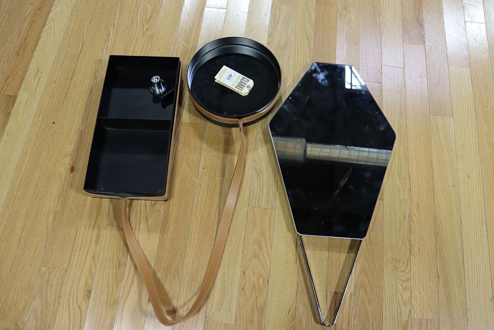 Appraisal: Linge Roset Modern Mirrors One With Leather Strap Decoration From