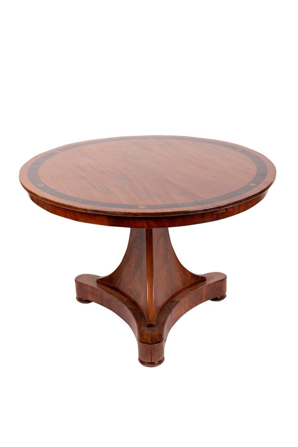 Appraisal: BIEDERMEIER WALNUT BANDED PEDESTAL TABLE inches diameter inches high Condition