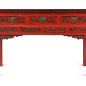 Appraisal: A Chinese Parcel Gilt Red Lacquer Table th Century Height