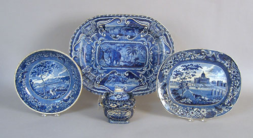 Appraisal: Two blue Staffordshire platters depicting Quadrupeds and the State House