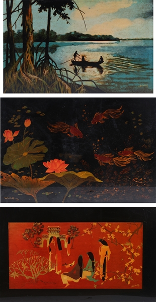 Appraisal: Set of three Chinese Wall prints two by artist kahnley