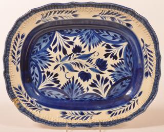 Appraisal: Large Leeds Blue Feather Edge Platter Bold floral and foliate