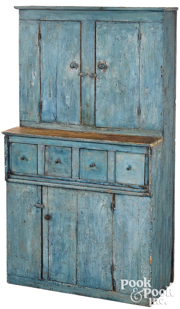 Appraisal: Pennsylvania painted poplar stepback cupboard Pennsylvania painted poplar stepback cupboard