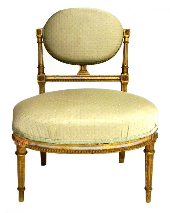 Appraisal: Louis XV style boudoir slipper chair c carved gilt frame