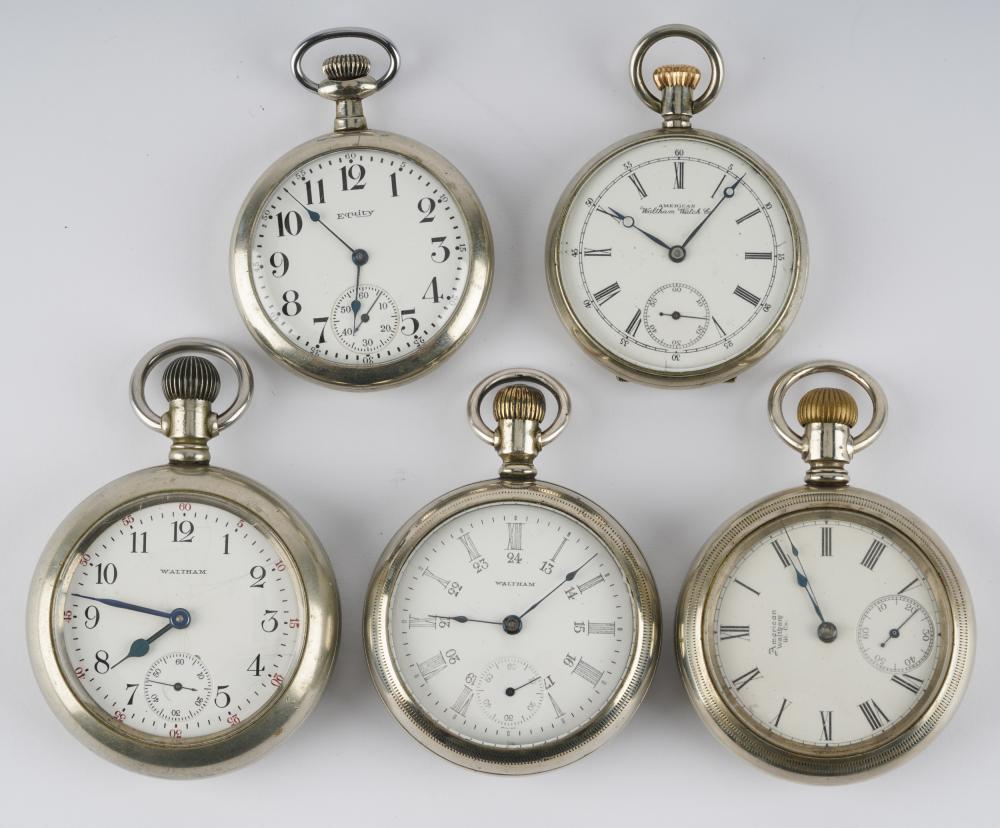 Appraisal: FIVE WALTHAM POCKET WATCHESthe st Fahys ore silver S three