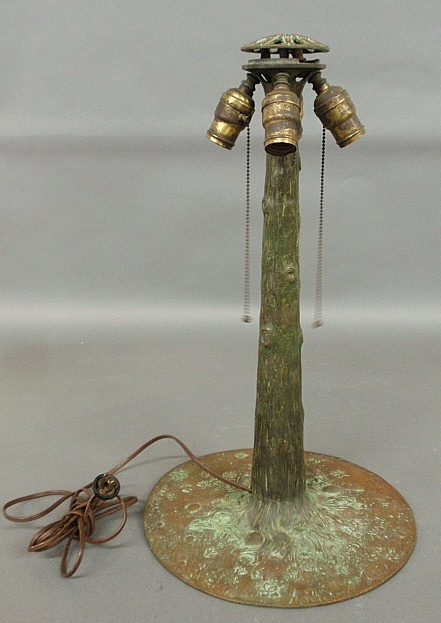 Appraisal: - Verdigris bronze Art nouveau tree-form lamp base by Suess