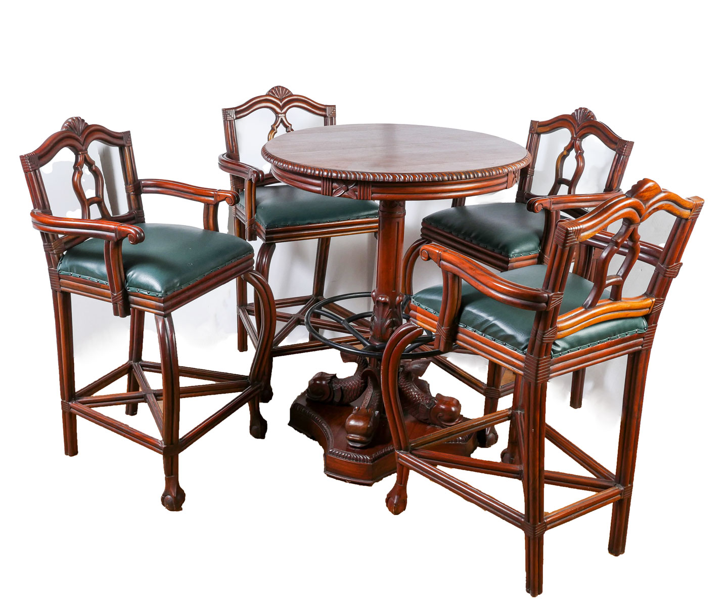 Appraisal: MODERN CARVED HI-TOP TABLE CHAIRS Round high-top table with a