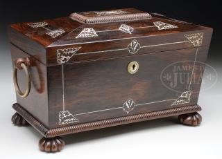 Appraisal: REGENCY ROSEWOOD AND ABALONE TEA CADDY REGENCY ROSEWOOD AND ABALONE