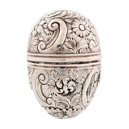 Appraisal: A George III egg shaped silver nutmeg grater c chased