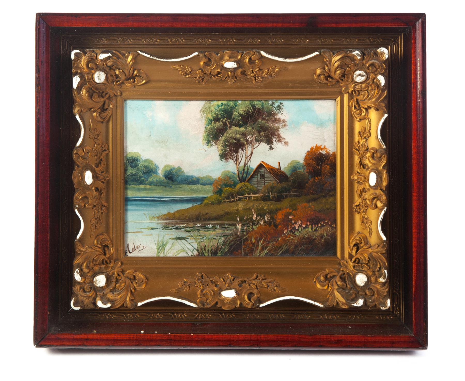 Appraisal: OIL ON CANVAS LANDSCAPE IN SHADOW BOX FRAME SIGNED E