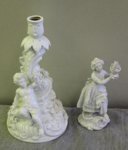 Appraisal: Blanc De Blanc Porcelain Lot Including Meissen Figural candlestick and