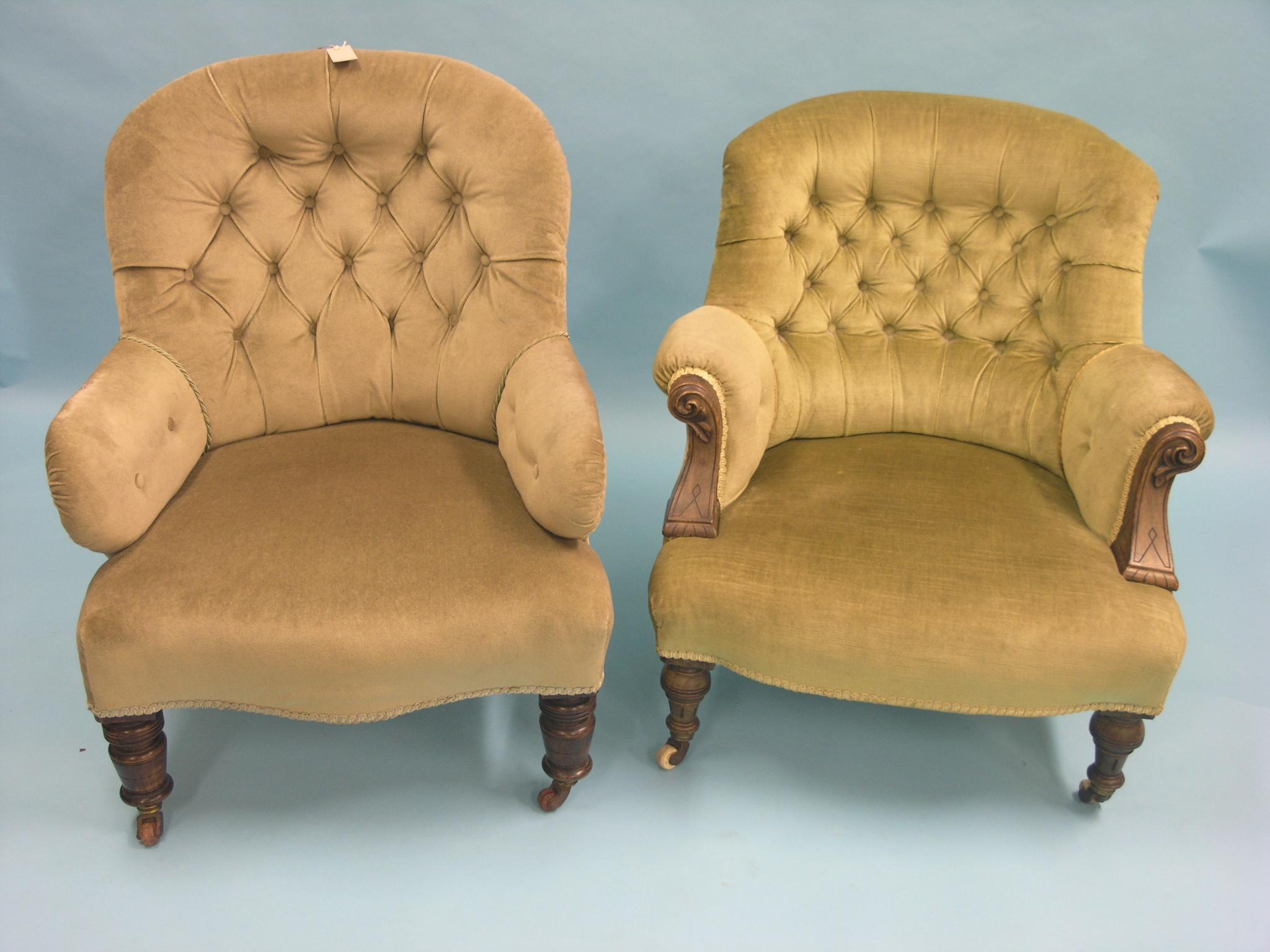 Appraisal: Two Victorian tub-shape armchairs each upholstered in a buttoned green