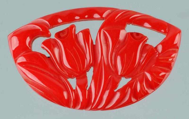 Appraisal: Bakelite Red Floral Reticulated Pin Condition Excellent Size L