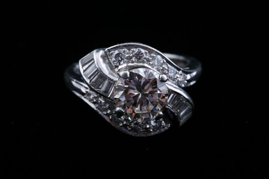 Appraisal: PLATINUM AND DIAMOND RING Brilliant-cut round diamond weighing approx ct