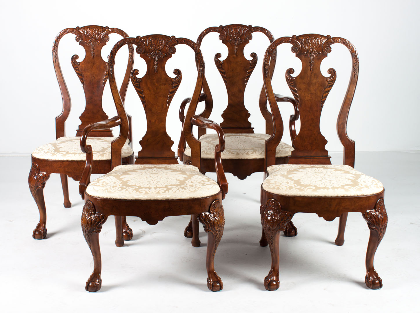 Appraisal: Eight Baker Chippendale style walnut dining chairs from the Stately