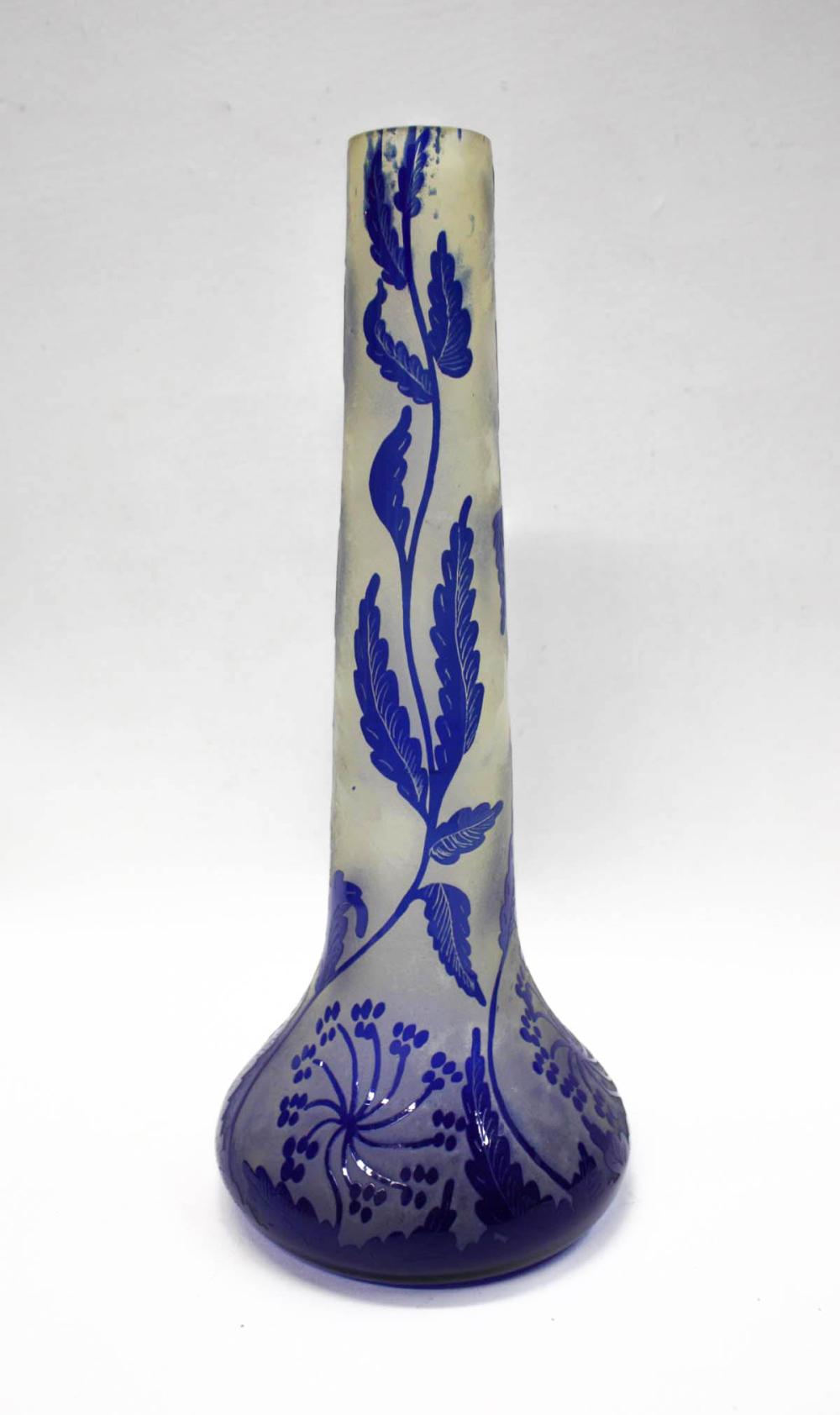 Appraisal: CAMEO GLASS VASE of bulbous form with elongated neck cobalt