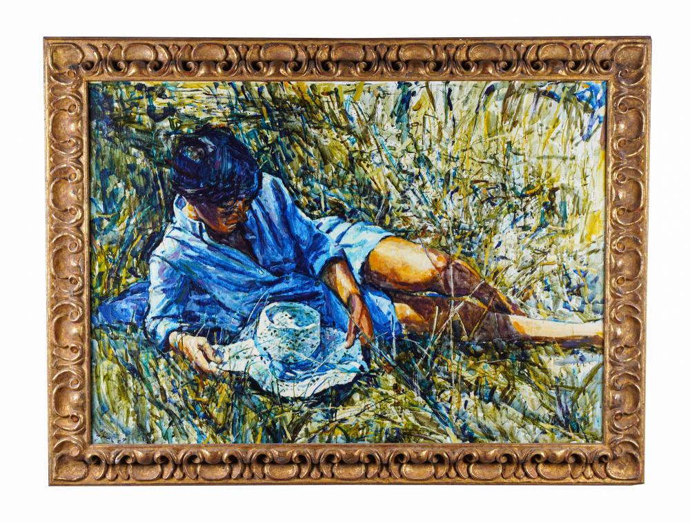 Appraisal: SHIRL GOEDIKE B RECLINING BOY WITH HAToil on canvas signed