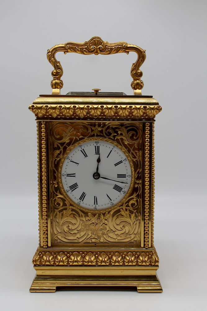 Appraisal: Finest Quality Gilt Bronze French Repeater Carriage Clock From an