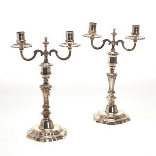 Appraisal: Pair Louis XIV style silver plated candelabra Pair Louis XIV