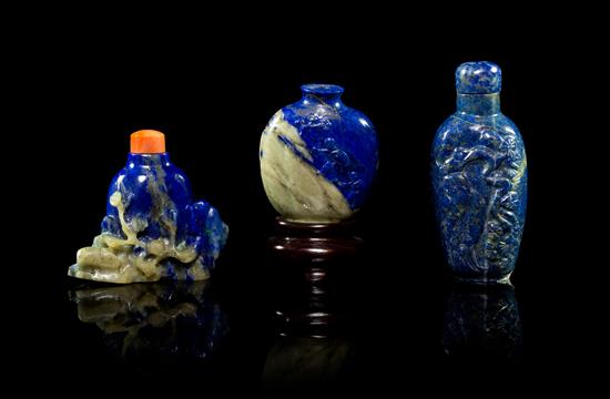 Appraisal: Sale Lot Three Lapis Lazuli Snuff Bottles the first with