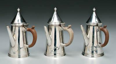 Appraisal: Three English silver coffeepots individual size lighthouse forms with conical