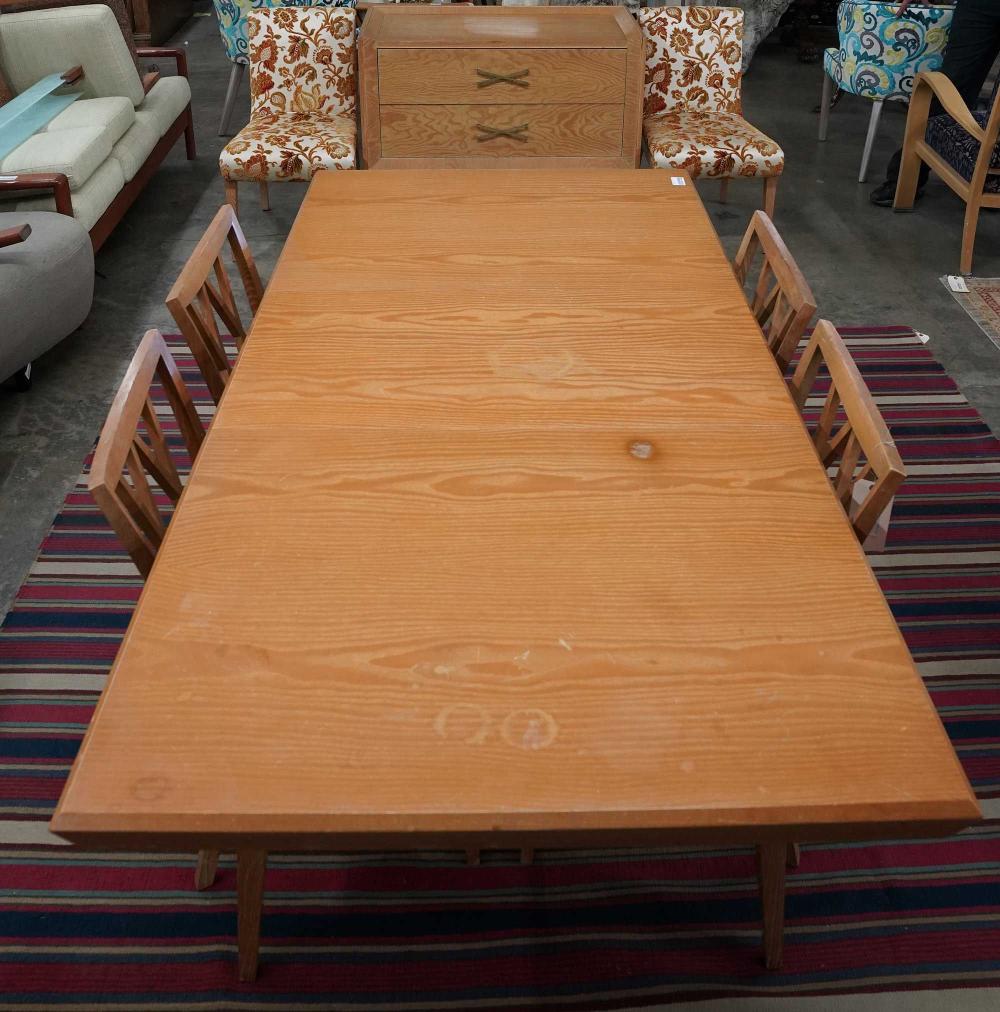 Appraisal: BROWN SALTMAN DINING SETcomprising table six chairs and server Condition