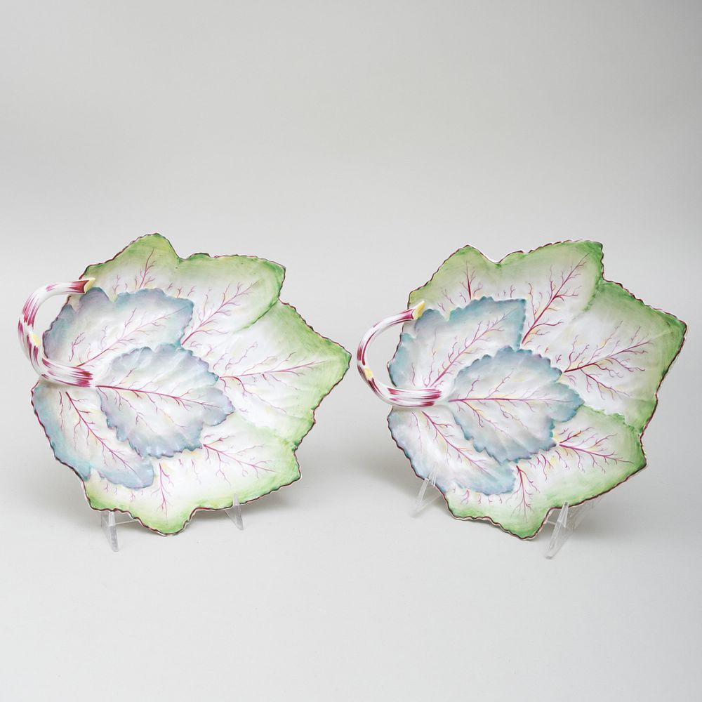 Appraisal: Pair of Chelsea-Derby Porcelain Leaf Dishes Iron red painted anchor