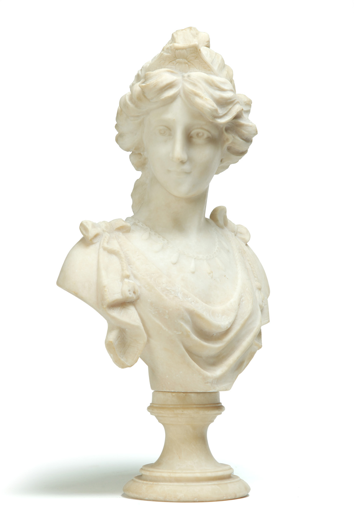 Appraisal: MARBLE BUST OF A VICTORIAN LADY European ca Wearing a