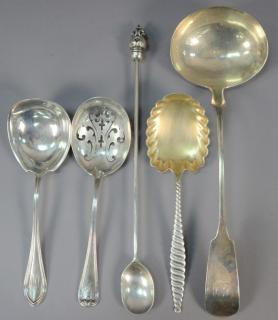 Appraisal: Five piece silver serving piece lot including one coin silver