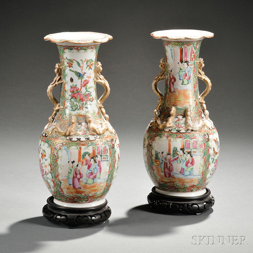 Appraisal: Pair of Famille Rose Porcelain Vases China late th century