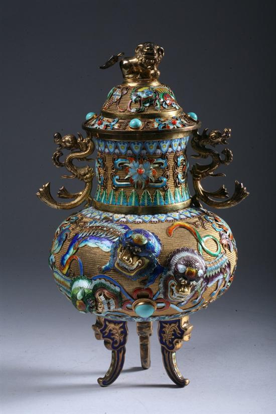 Appraisal: CHINESE ENAMELLED VERMEIL VASE AND COVER circa - With fu