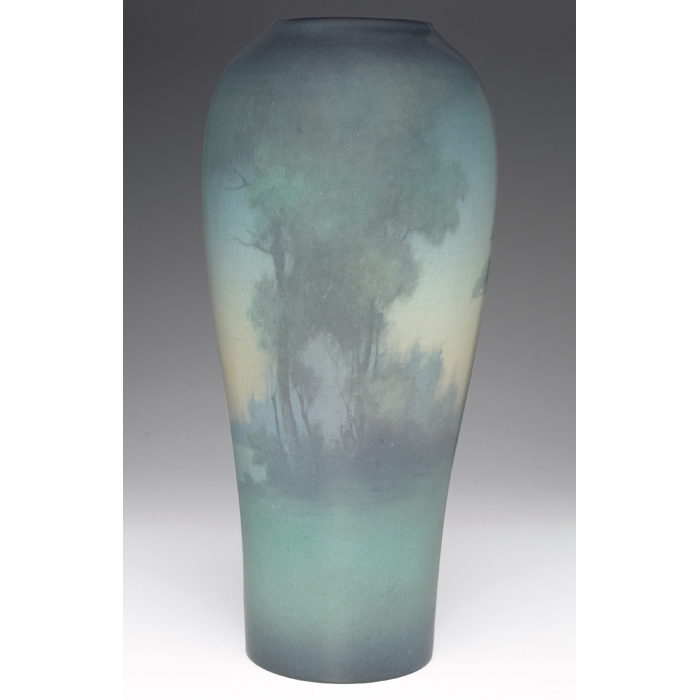 Appraisal: Rookwood vase Vellum glaze with a nicely painted landscape executed