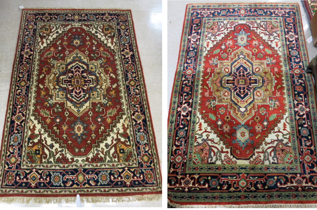 Appraisal: TWO SIMILAR HAND KNOTTED ORIENTAL AREA RUGS Persian Serapi design