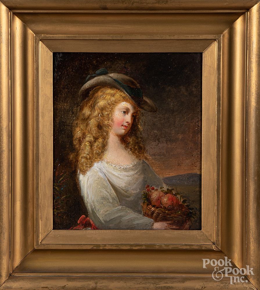 Appraisal: Continental oil on board portrait of a woman Continental oil