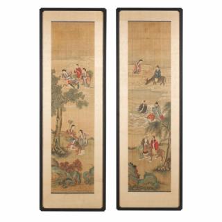 Appraisal: Pair of Chinese Painting th- th century colors and ink