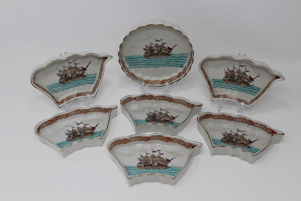 Appraisal: Pc Chinese Export Porcelain Naval Ship Dishes Pc Chinese Export