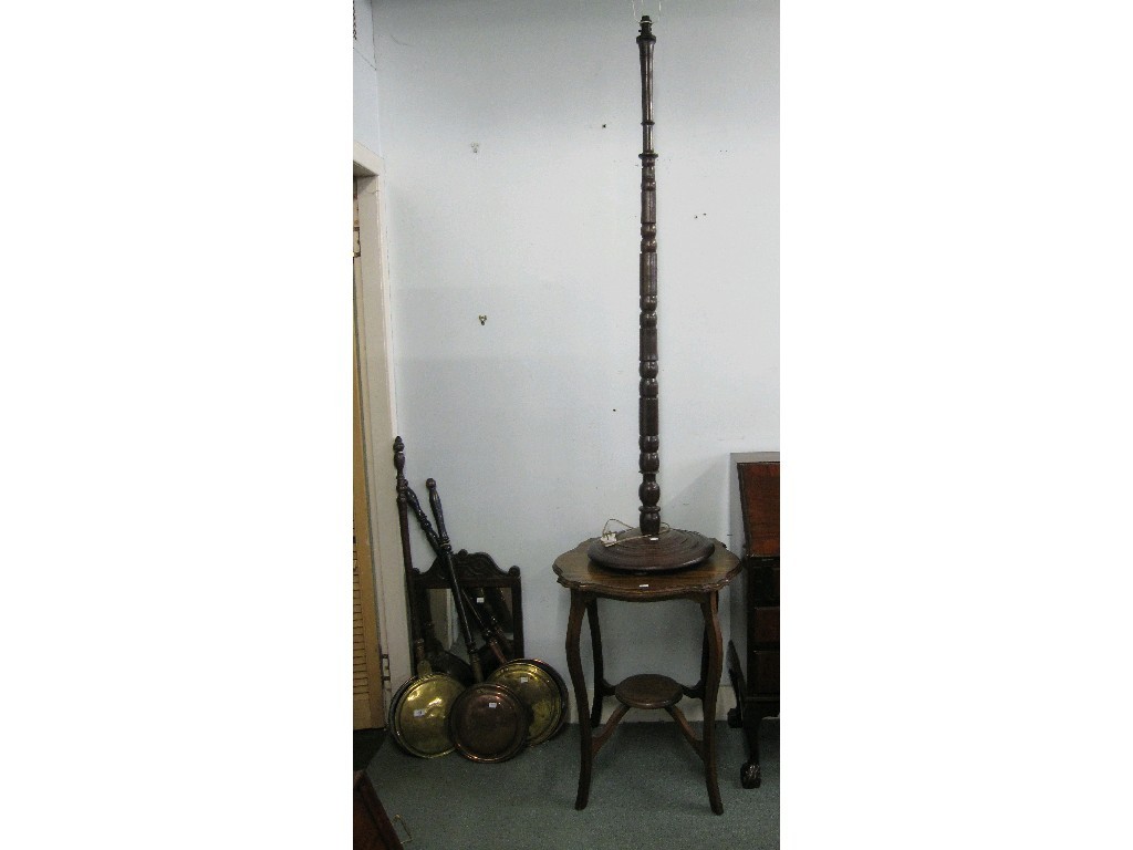 Appraisal: Lot comprising standard lamp occasional tables writing bureau and a