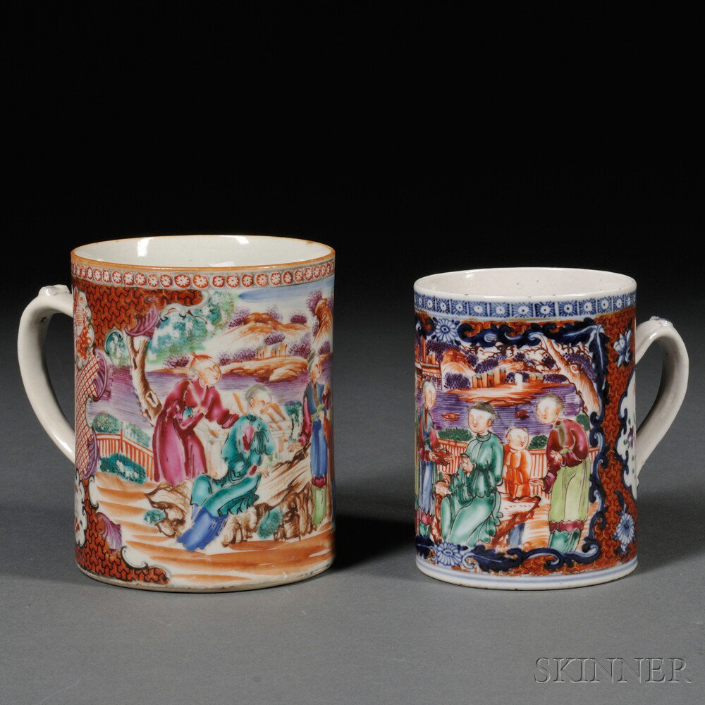 Appraisal: Two Chinese Export Porcelain Mugs late th century polychrome decoration