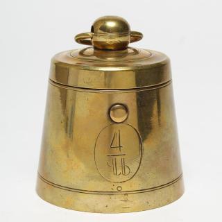 Appraisal: Antique Polished Brass Tobacco Box Weight- or bell-form marked H