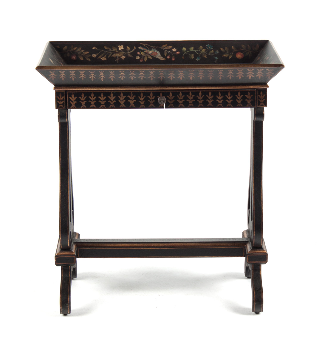 Appraisal: Continental style painted wood side table ebonized and gilt stenciled