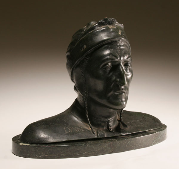 Appraisal: Bust of the Italian poet Dante Bronze sculpture On marble