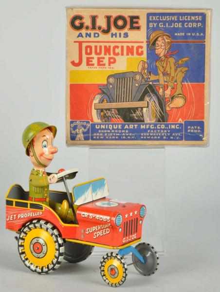 Appraisal: Tin Litho Unique Art G I Joe Jeep Wind-Up Toy