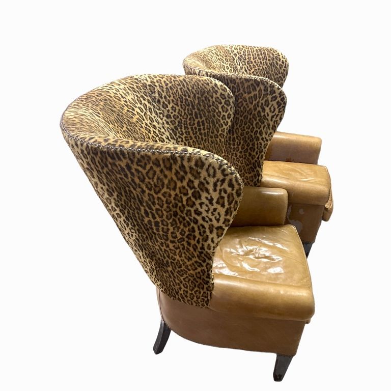 Appraisal: Pair of Ralph Lauren Leopard Print Chairs Large armchairs Leather