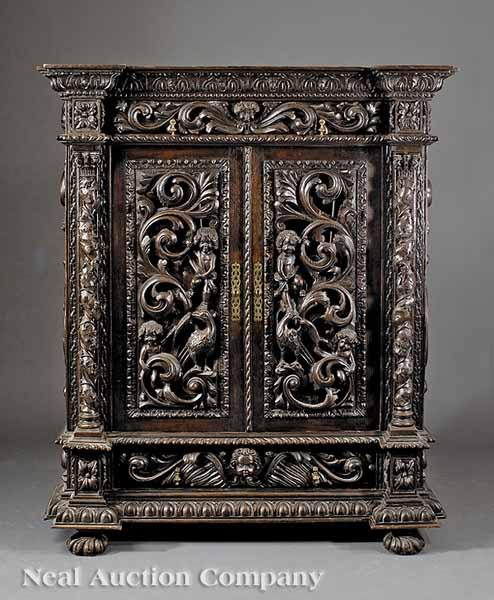 Appraisal: An Antique Italian Renaissance-Style Carved Oak Cabinet th c blocked