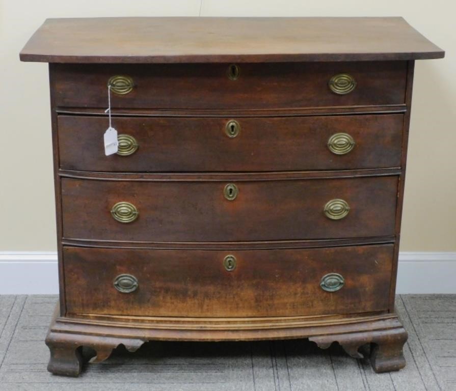 Appraisal: BOW FRONT CONNECTICUT CHIPPENDALE CHEST OFdrawers ca The chest has